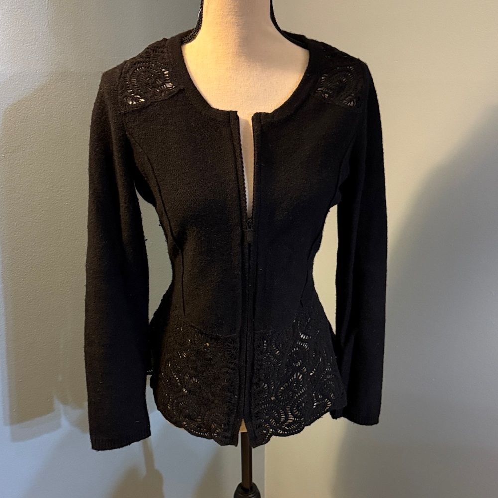 Sparrow Women's Black Cardigan with Lace Details